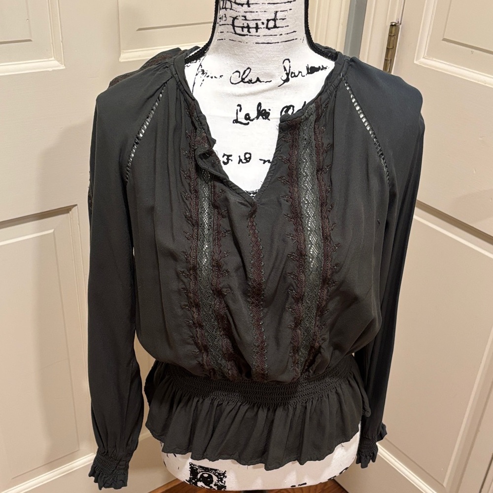 Angie Dark Green Blouse with Lace Detailing